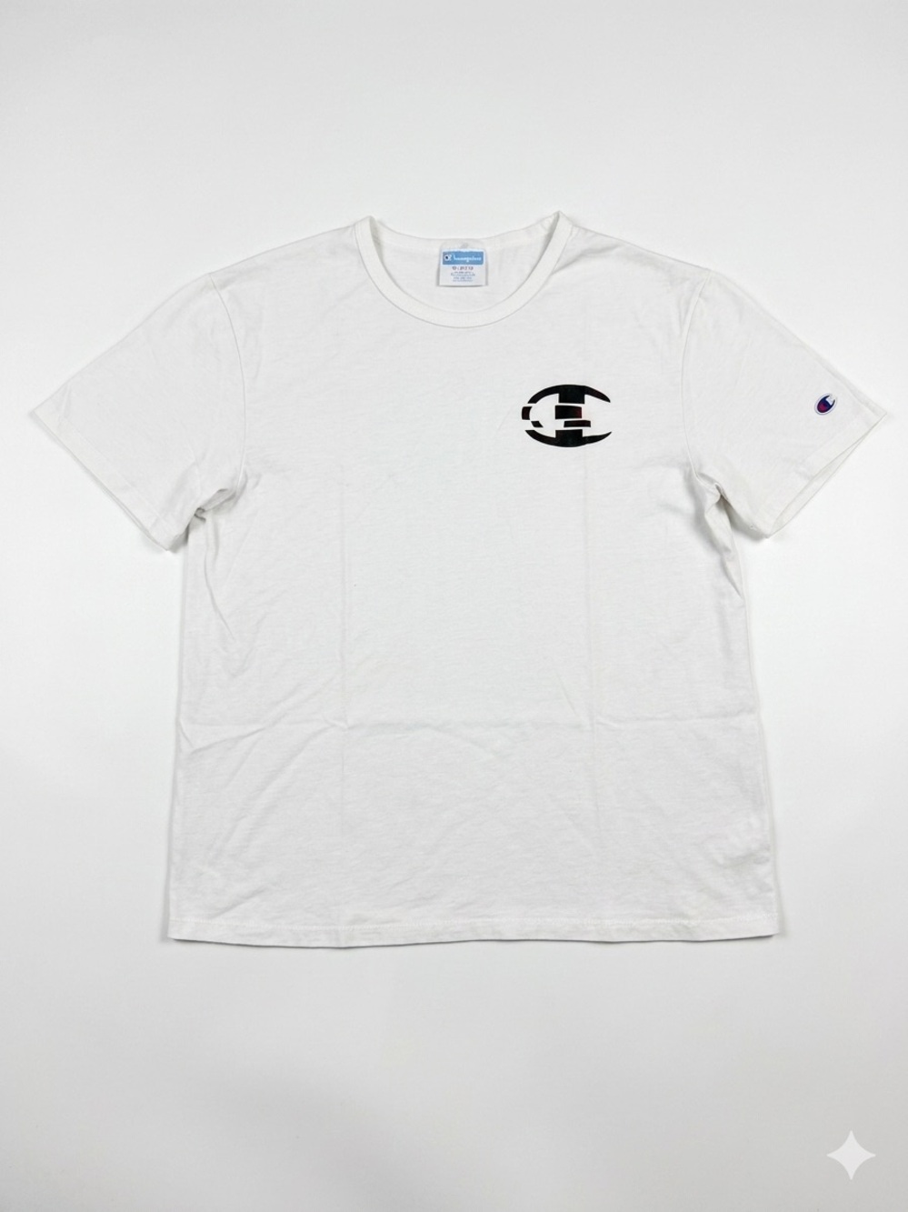 Champion White Short Sleeve Tee with Black Chest Emblem